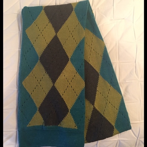 Charter Club Turquoise & Brown Argyle Winter Scarf - Picture 1 of 4